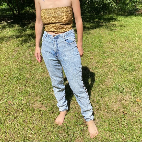 1980s Frederick's of Hollywood vintage acid wash cut out jeans - Picture 2 of 9